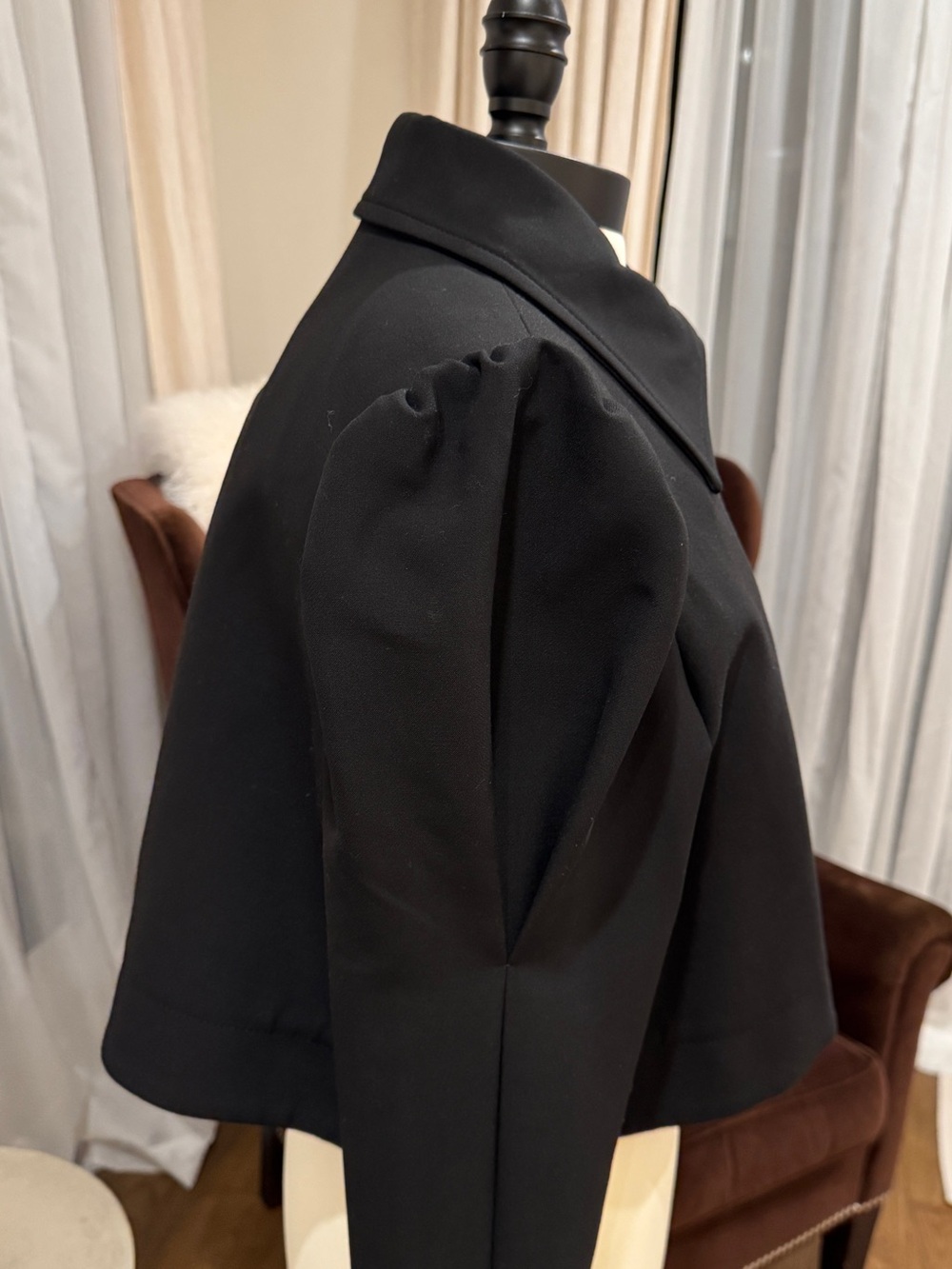 By Timo Black Jacket with Puff Shoulder & Gold Buttons - Cropped Size L - Picture 3 of 16